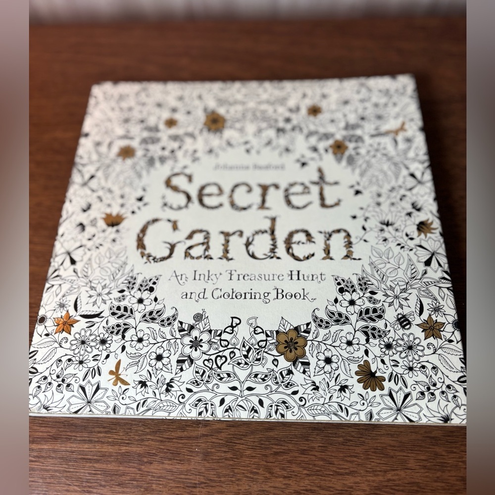 Secret Garden Adult Teen Coloring Book — White with Gold Accents